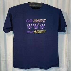 Hanes “Navy vs Army” Navy blue short sleeve tee shirt.